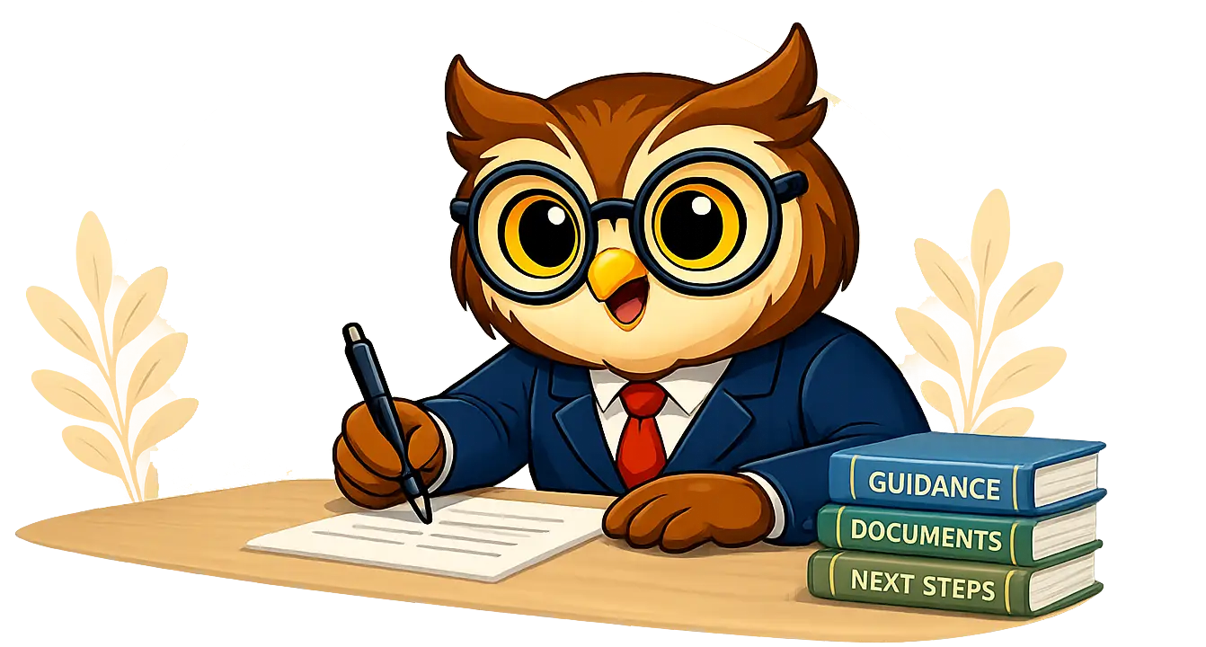 Legal Friend mascot at a desk